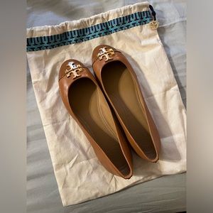 Tory Burch Brown Flats with Gold Logo